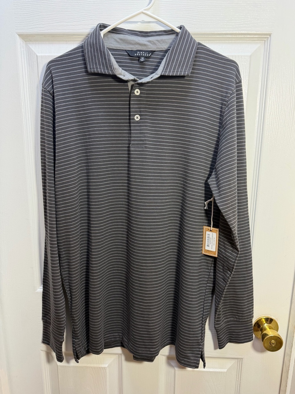 Simply Southern Gray Striped Long-Sleeve Polo